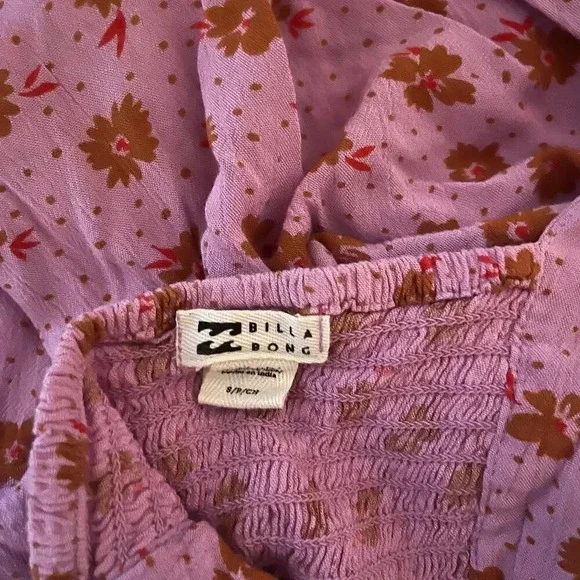 Billabong Heartland Dress Babydoll Floral Purple Small Beach Mini Dress - Picture 6 of 7